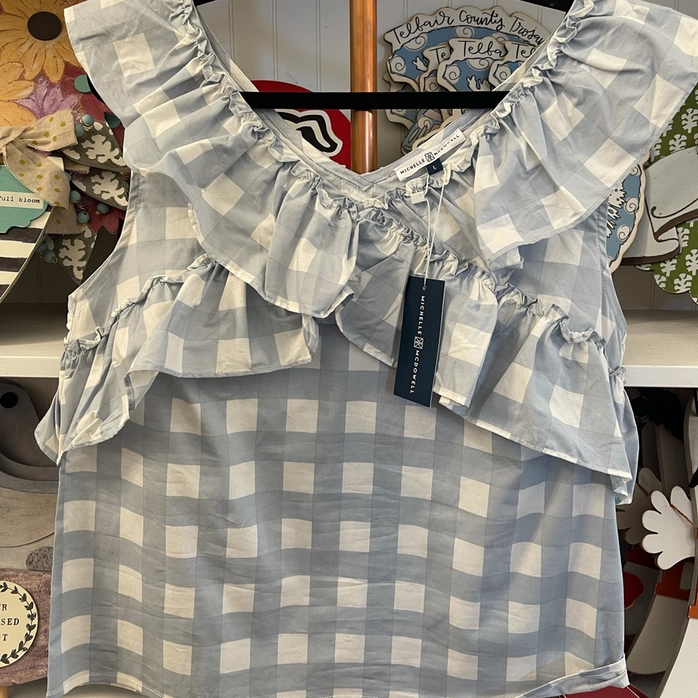 NWT Boutique top \ blue gingham
